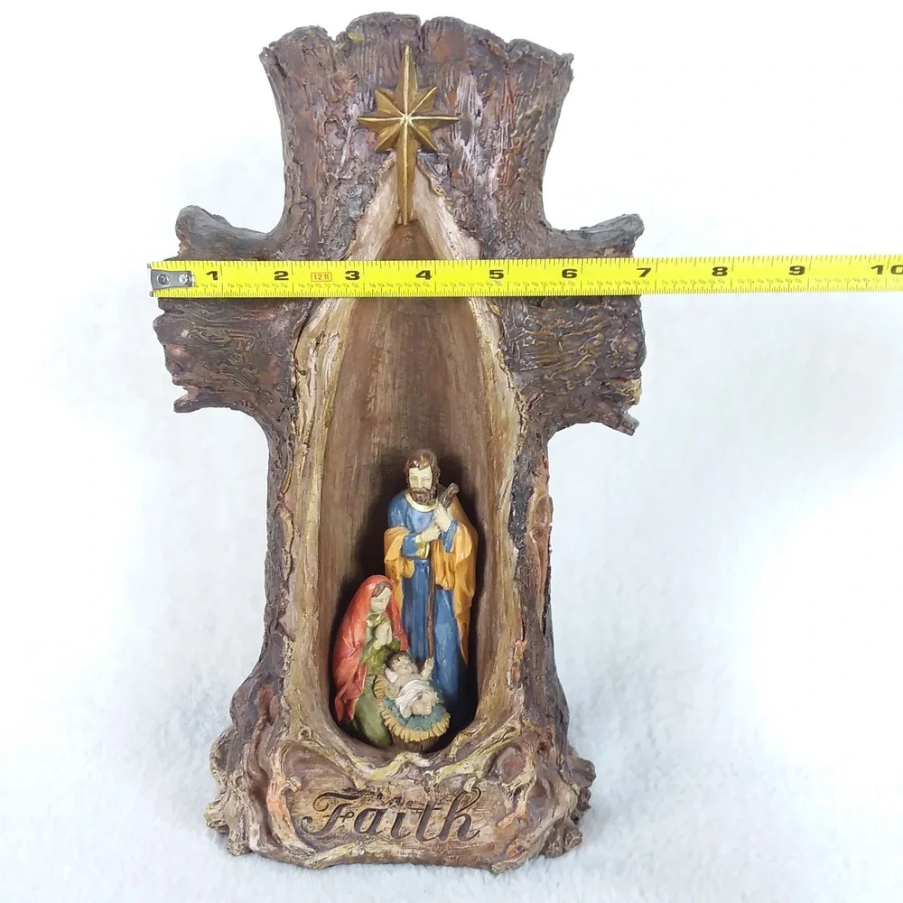 Nativity Scene Cross Tree Trunk 